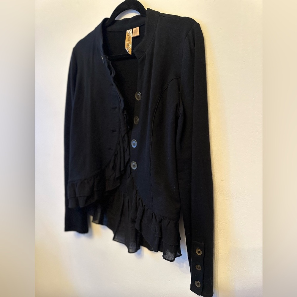 Military/Gothic Eyeshadow Black Ruffled High-Low Hem Jacket - Size M - Picture 3 of 6